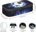YIJIUWKIS Boys Pencil Pouch with Soccer Ball, Sports Pencil Case Pencil Box for Kids, Big Capacity Black Blue Pencil Holder Pen Bag Storage Organizer Stationery Bag with Zippers