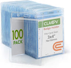 Claev Vertical Large (L) Flexible and Tear Resistant ID Badge Holders (Clear, 3x4 Inch, 100 Pack), Clear Easy Open Plastic Name Card Holders for Conferences, Conventions, Offices & Schools