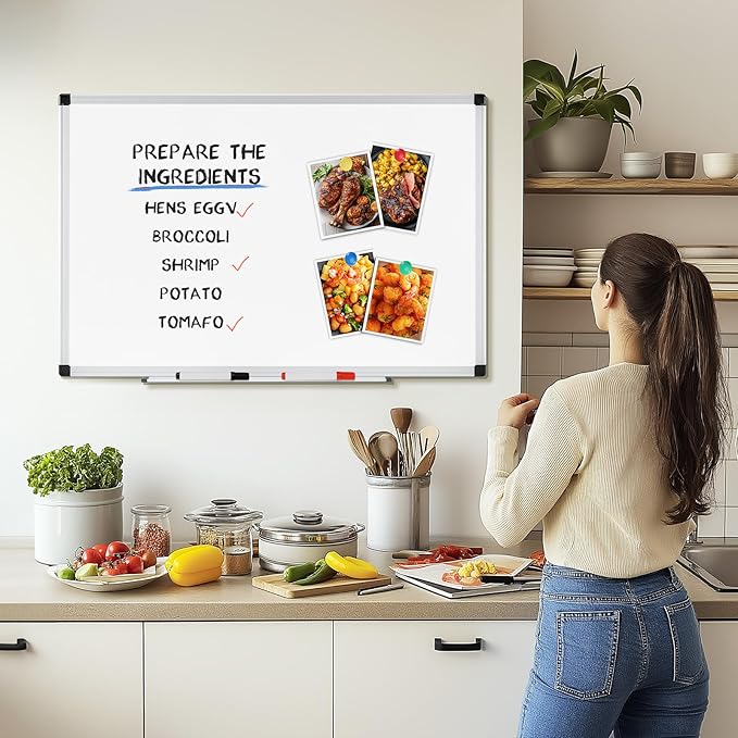 NEWBULIG White Board, 40" x 30" Magnetic Dry Erase Board for Wall with 1 Dry Eraser & 2 Multi-Color Markers & 4 Magnetic Pins, Silver Aluminum Frame for Office, Home, School