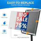 Banzoni Standing Sign Holder | Adjustable Pedestal Signage Stand for 8.5x11 Posters | Heavy Duty Floor Display Stand with Non-Slip Weighted Base | Vertical and Horizontal View Menu Stand for Business