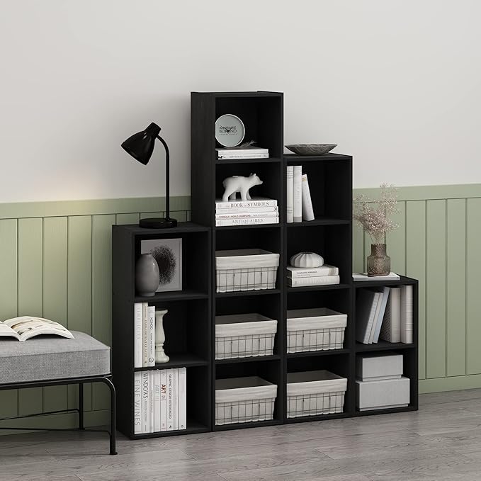Furinno PASIR Book Shelf, 2-Tier Modern Bookshelf, Open Shelves Bookcase 9 x 12 x 21, for Living Room, Bedroom, Home Office, Blackwood