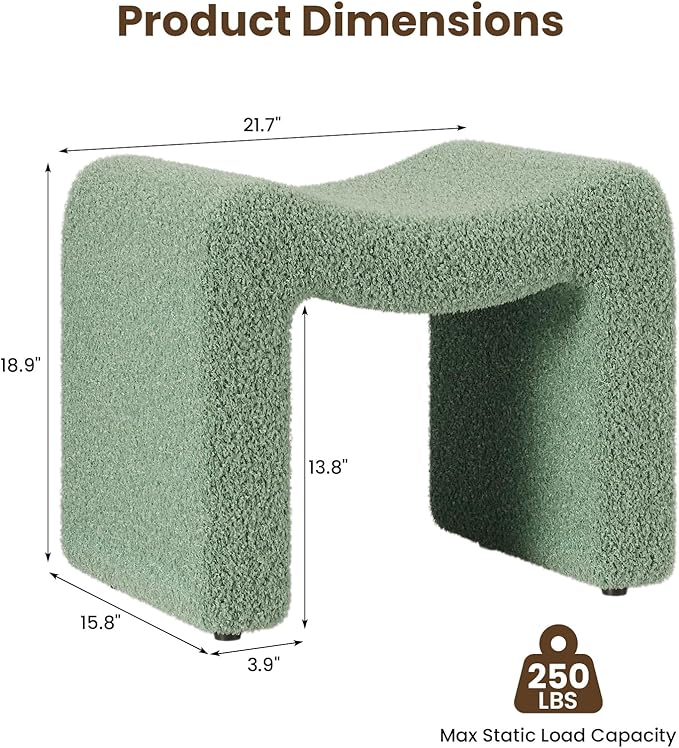 ZYKZYK Ottoman Vanity Seat, Plush Velvet Backless Stool and Small Foot Rest, Modern Accent Seating for Bedroom, Makeup Table or Living Room, Green