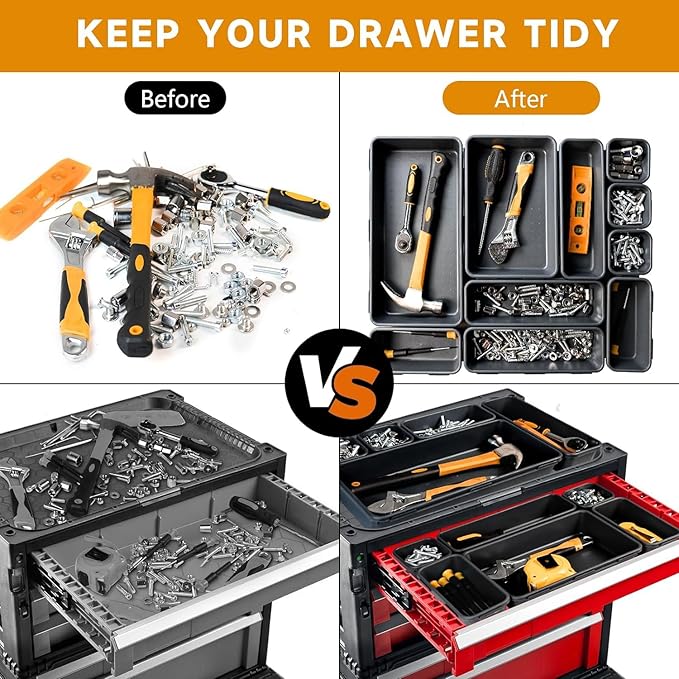 FLYVOLE Tool Box Organizer Tray, Toolbox Desk Drawer Organizer, Tool Box Tray, Toolbox Organization Storage for Rolling Tool Chest (24 PCS)