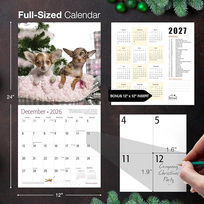 MICASA PRESS Chihuahua Puppies 2026 Wall Calendar 12 Month | 12" x 24" Open | Thick & Sturdy Paper | Holiday Gift | Cute Puppy Dog Calendar 2026