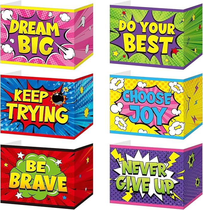 Affrolling 12 Pcs Inspirational Privacy Folders Bulk for Students Cardboard Privacy Boards Desk Divider Panel Waterproof Testing Divider for Classroom Back to School Study Supplies (Hero)