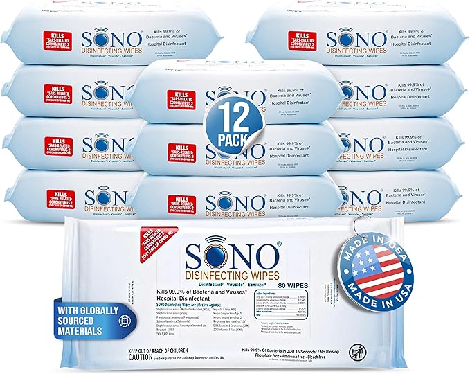 SONO Disinfecting Wipes - Medical-Grade, Alcohol-Free, No Bleach - Multi-Surface Cleaning Wipes for Home, School, Office - 960 Count (Pack of 12)
