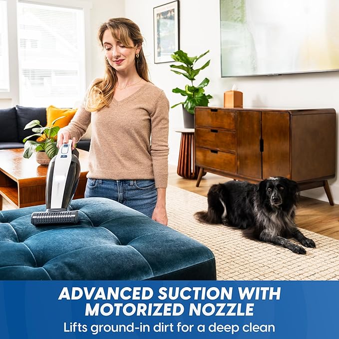Vacmaster Pet Hair Cordless Hand Vacuum with Motorized Nozzle, 2-Speeds, LED Light, for Home & Car, Dusting Brush, Precision Nozzle, and Crevice Tool