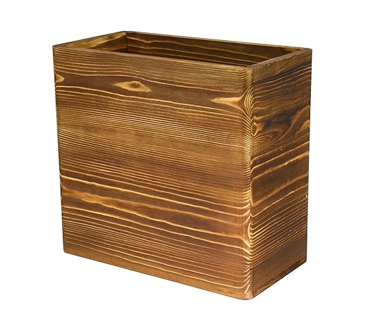 Owlgift Wooden Rustic Burnt Waste Basket Trash Bin, Rectangular Wastebaskets, Bathroom Garbage Can, Bedroom Trash Can, Dorm Recycle Bin, Office Trash Can Wooden Wastebasket Wooden Décor