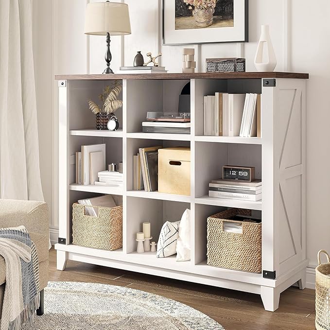 EnHomee 9 Cube Storage Organizer and Shelf, Cube Shelf with Storage,White Bookshelf for Bedroom and Home Office