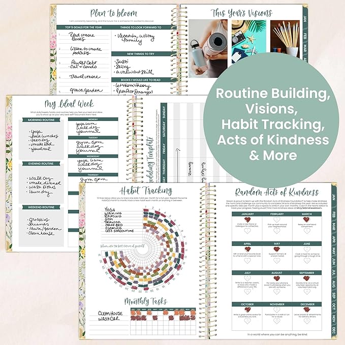 bloom daily planners HARDCOVER 2026 Planner (January to December) - 8.5” x 11” Weekly & Monthly Dated Agenda Organizer Book with Stickers & Tabs - Garden Party, Beige
