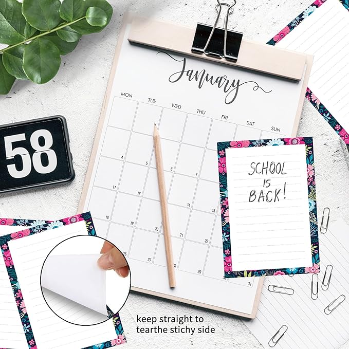 SXboxing Sticky Notes 4X6 Inches, 2 Pack Large Cute Self-Stick Pads, Bright Funny Memo Pads Easy to Stick for Home, Office Purple Boho Flowers