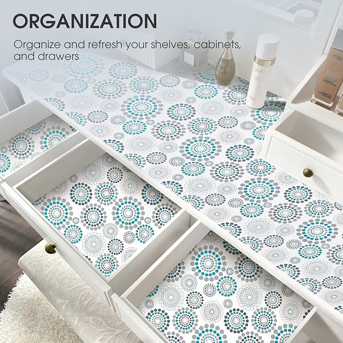 ALIUNI Drawer and Shelf Liner, Non-Slip Kitchen Cabinet Liners Non-Adhesive Thick Strong Grip Waterproof Washable Mats Protect Dresser Shelves Cupboard Bathroom Cabinets, Spiral, 24 in X 10 FT