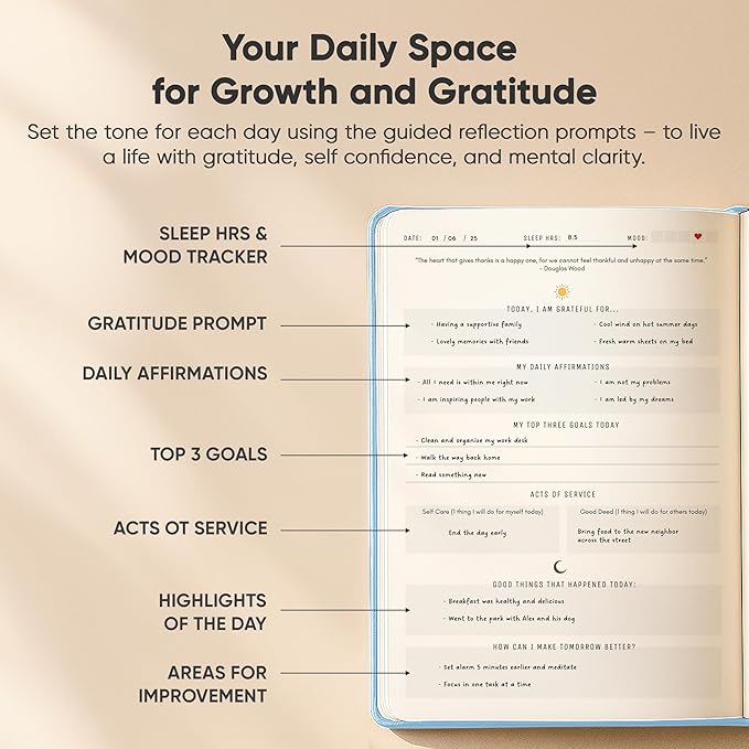Gratitude & Self-Care Journal - Guided Mindfulness & Mental Health Journal All-in-One with Prompts for Self Discovery - Daily Journal for Men & Women by PRODUCTIVITY STORE (A5, Blue)