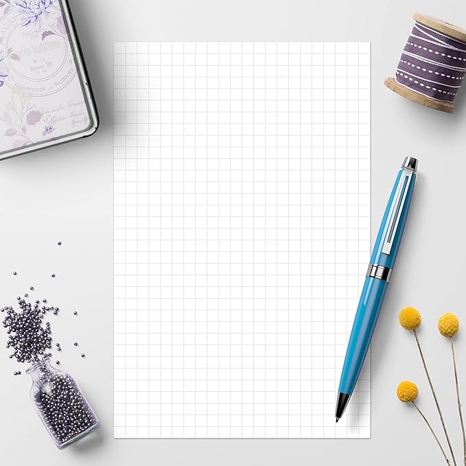 321Done Double Sided Graph Paper Notepad, 0.25 Grid, 5.5x8.5, Made in The USA, Quad Ruled Pad for Writing, Drawing, Sketching Bullet Journaling (50 Sheets) Thick Heavy White Paper
