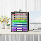 Cawukege 9 Tier Paper Organizer with Handle, Large Capacity Desk Organizer Mesh Paper Letter Tray File Folder Document Sorter for Classroom and Office Accessories Organization- Black (2 Pack)