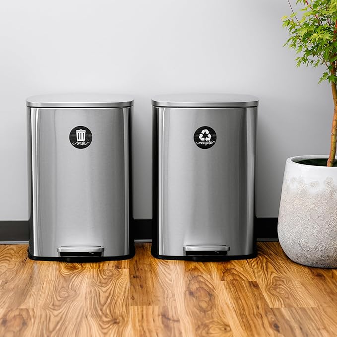 Farmhouse Recycling Stickers for Trash Can & Bins, 3.5" Recycle Stickers for Trash Bins, Laminated Recycle Sticker for Kitchen Garbage Can Recycling Bin Combo, Made in USA, Rustic Black Wood