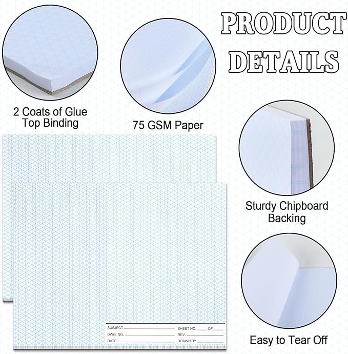 2 Pack 100 Sheets 8.5" x 11" Isometric Graph Paper Pad Landscape for 3D Designs Architecture Landscaping Engineering Drafting (Landscape)