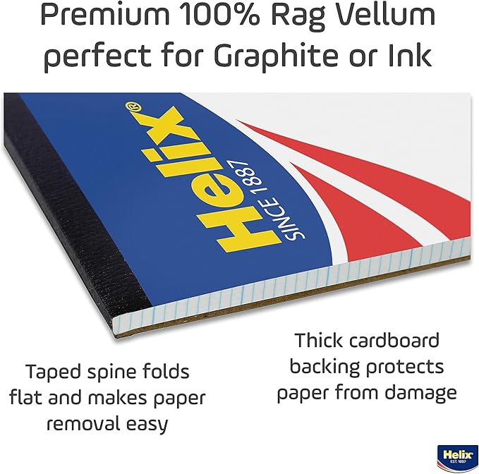 Helix - 100% Rag Vellum Paper Pad - 1 Inch Equals 10x10 Grid - 8.5 Inch x 11 Inch - 50 Sheet Pad - Acid-Free - Drafting, Art, Sketching and Tracing
