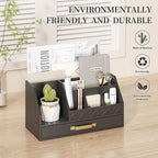 Wisuce Essentials Bamboo Desk Organizer with Drawers, Mail Organizer Countertop Wood Desk Drawer Tabletop Storage Organization Pen Holder Letter Sorter Makeup Organizer for School Home Office (Black)