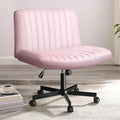PUKAMI Criss Cross Chair with Wheels,Fabric Padded Armless Cross Legged Office Desk Chair for Home Office,Modern Swivel Height Adjustable Wide Seat Computer Task Vanity Chair(Pink)