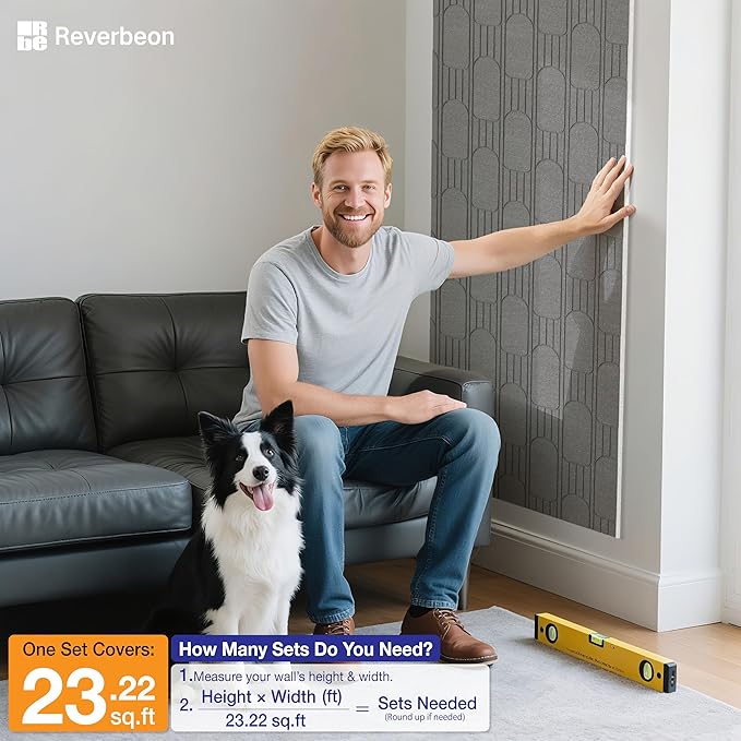 Reverbeon 6 PCS Acoustic Panels, 23.6x23.6 Inch Sound Absorbing Panels, Decorative Acoustic Wall Panels for Recording and Home Studio, Office with Double-Sided Adhesive Tape