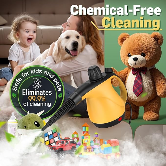 Pressurized Handheld Steam Cleaner for Home Deep Cleaning, Multi-Purpose Portable Steamer for Cleaning with 11 PCS Accessories for Dirt, Grease, Window, Car, Furniture, Bathroom, Couch, Tile and Grout