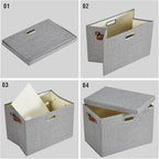 Roobyl 17" Large Collapsible Storage Bins with Lids, Stackable Closet Organizers with PU Handle and Labels, 3-Pack Decorative Fabric Storage Boxes for Home, Bedroom, Closet, Office, Nursery(Gray)