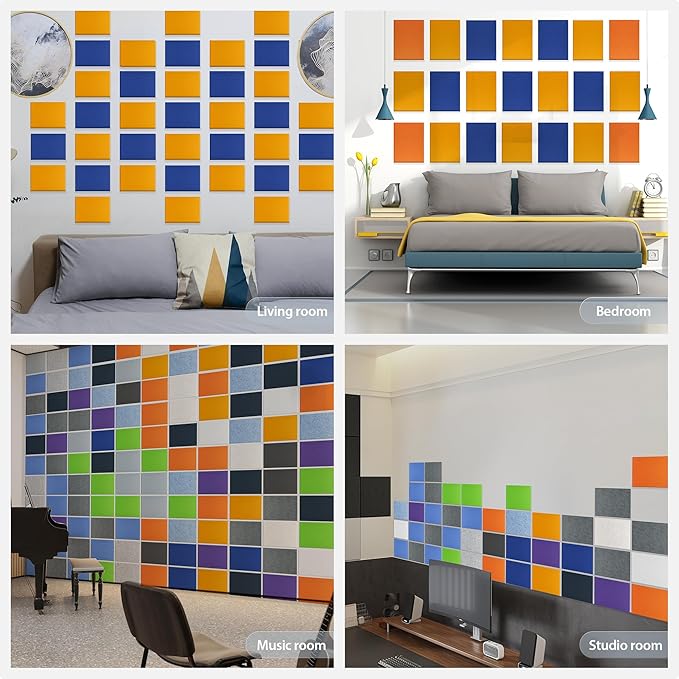 Amantech 12 Pack Acoustic Panels Self Adhesive Sound Proof Foam, High Density Sound Acoustic Panel, 16X12X0.4 Inch 4:3 Rectangle Panels in Home, Office, Reccording Room, Studio,and more(Orange)