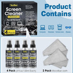 Screen Cleaner Spray 16oz (4oz x 4 Pack) - TV Screen Cleaner Spray and 2 Microfiber Cloths, Computer Screen Cleaner & Car Screen Cleaner for TV, Monitor, Laptop, MacBook, iPad