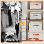 Tuza 2 Pack Fabric Storage Bins with Lids, Collapsible Closet Organizer Container, Decorative Storage Boxes with Lids for Organizing Clothes, Blanket, Grey & White, Extra Large