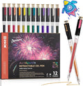 ZSCM Retractable Super Glitter Gel Pens, 12 Colors Large Capacity Metallic Sparkle Gel Ink Pens, 1 mm Fine Point Smooth Writing Color Pen for Adult Coloring Book Note Taking Aesthetic Art Supplies