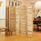 Room Dividers and Folding Privacy Screens, Wood Louvered Separators Divider Wall for Home Office Bedroom - 8 Panels (Natural)