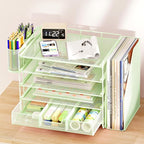 OPNICE Desk Organizer, 5-Tier Paper File Organizer with Drawer & Pen Holder, Office Desk Accessories, Workspace Desktop Organizer for Office Supplies(Green)