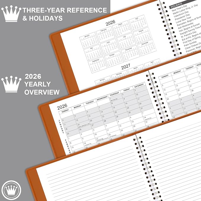 2026 Monthly Planner - 2026 Calendar/Planner 12 Months with Faux Leather, 8.86" x 11.4", Jan.2026 - Dec.2026, 15 Notes Pages, Strong Twin - Wire Binding, Pocket, Monthly Tabs, Perfect Organizer