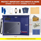ROLOWAY Fireproof Document Bag (14.5 x 11.5 inch), 6400℉ Fireproof Money Bag with Zipper for Cash, Fire Safe Money Pouch with Lock (Blue)