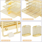 OPNICE Desk Organizer, 5-Tier Paper File Organizer with Drawer & Pen Holder, Office Desk Accessories, Workspace Desktop Organizer for Office Supplies(Gold)