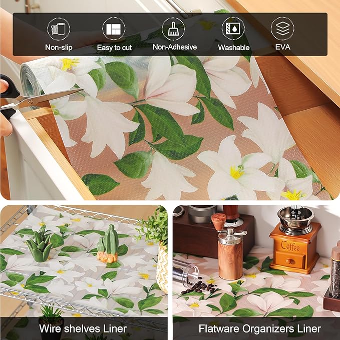 Cooyes Shelf Liner – Premium Non-Adhesive Cabinet & Drawer Liner for Kitchen – Waterproof Shelf Paper with Modern Pattern – Durable EVA Cabinet Mat – Easy to Cut （12" W x 120" L）