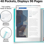 Dunwell Presentation Binder 48-Pocket, Displays 96 Pages, 8.5x11 Portfolio Binder with Plastic Sleeves, Storage and Organizer for Documents, Photos, Kids Artwork, Projects, Recipes (Aqua)