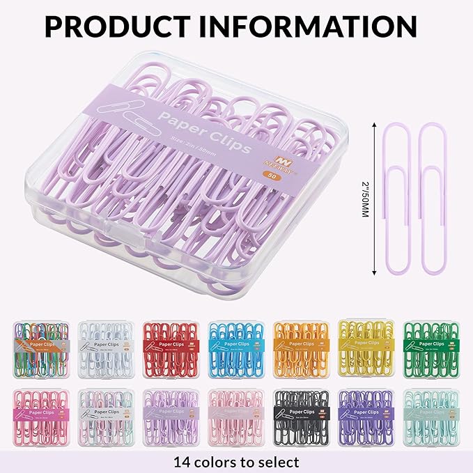 NEEWAY Colorful Large Paper Clips, 2 Inch Jumbo Paper Clips, 150 Count, 3 Pack of 50 (Light Purple)