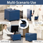Homebeez Faux Leather Storage Ottoman with Steerable Rolling Wheels, 17.7" Square Small Foot Rest Stool Tufted Cube Footstool with Hinged Lid, Load 300 lb, for Living Room, Bedroom, Entryway, Blue