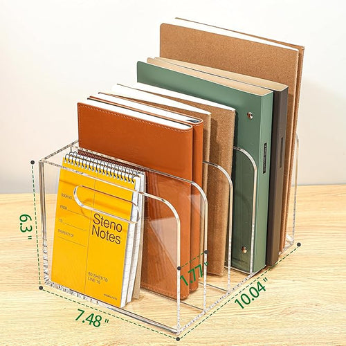 AIDIMOO Acrylic Magazine File Holder, 5 Vertical Compartments Desk Document Sorter Organizer, Clear Folder Rack Binder for Office/Documents/Classroom, for Home, Tablet, Magazines, Books & Accessories