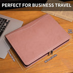 Geslun Personalized Vegan Leather Portfolio, Legal Size 8.5 x 14 Pad Holder, Custom Business Padfolio for Women, Zippered 14" Laptop Organizer, Professional Notepad Folio, Pink