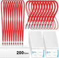 Marspark 200 Sets Clear Name Tags with Lanyard, Lanyards for ID Badges Reusable Strap with ID Holder Plastic Name Badges for Adults Business School Church Conference (Red)