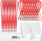 Marspark 200 Sets Clear Name Tags with Lanyard, Lanyards for ID Badges Reusable Strap with ID Holder Plastic Name Badges for Adults Business School Church Conference (Red)