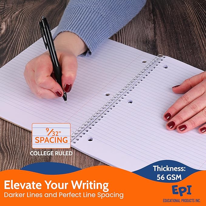 EPI Spiral Notebook | 1 Subject - College Ruled - 70 Sheets, Durable Spiral Binding | 10.5 x 8 in | Classroom Supplies | School, Office, Note Taking, Journaling - 12 Pack