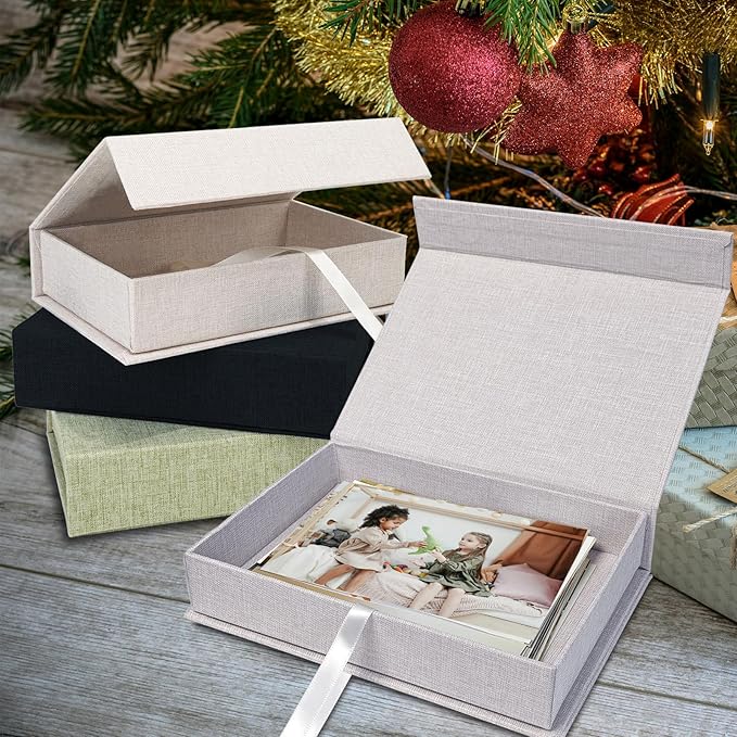 Sprsthai 8x10 Archival Photo Storage Box with Lid – Stackable Memory Keepsake Organizer for Photos, Certificates, Jewelry & Scrapbooking Supplies Black