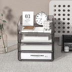 FANXIYQ Clear Paper Organizer - Brown Acrylic Stackable Paper Tray for Desk, 4-Tier Letter Tray Organizer with Smooth Edges and Rounded Corners