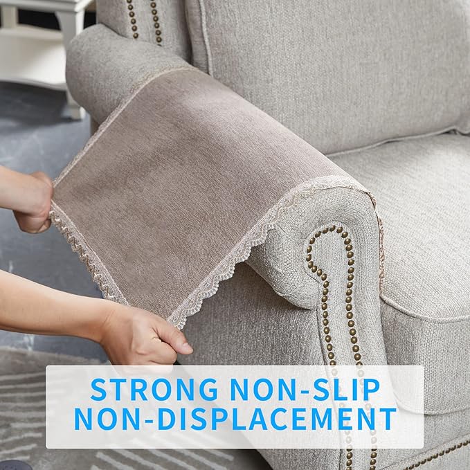 MINJIATEX Couch arm Covers,Non-Slip lace Sofa arm Cover Set of 2 Washable Sofa armrests Covers for Living Room Recliner Chair arm Cover Protectors for Leather Sofa armrest slipcover