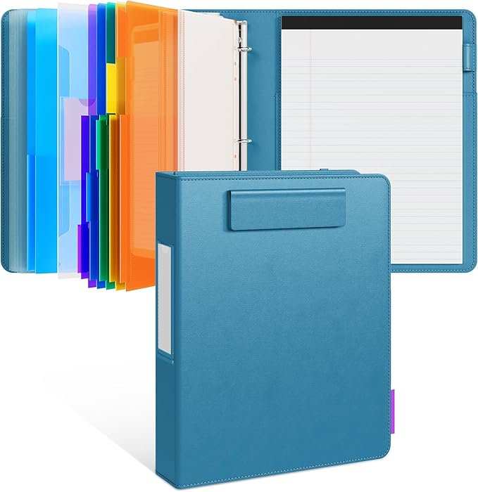 JoyCat 3 Ring Binder Clipboard with Storage,12.4"x10.2"Magnetic Clipboard Folder with 5 Expandable Folders,Refillable Lined Notepad (11" x 8.5"),Ideal for School Office Nursing(Dark Blue)