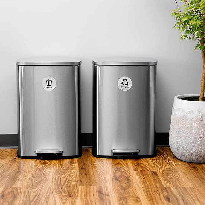 Farmhouse Recycling Stickers for Trash Can & Bins, 3.5" Recycle Stickers for Trash Bins, Laminated Recycle Sticker for Kitchen Garbage Can Recycling Bin Combo, Made in USA, Rustic White Wood